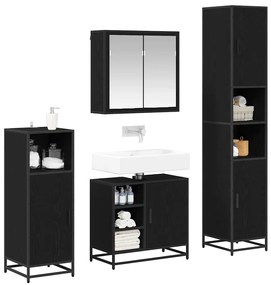 vidaXL Σετ Επίπλων Μπάνιου με ράφι 4 pcs Μαύρη Οξυά Επεξεργασμένο ξύλο