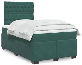 vidaXL Κρεβάτι Boxspring με Στρώμα Σκούρο Πράσινο 120x200εκ. Βελούδινο