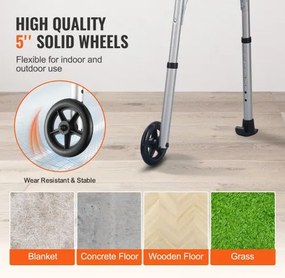 VEVOR 2 in 1 Folding Walker with Armrest Pads &amp; 5" Solid Wheel Height Adjustable