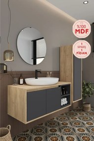 Stewehome Μπάνιο ντουλάπι με νιπτήρα καθρέφτη και ψηλό ντουλάπι από mdf Γκρι 100x45x51 cm