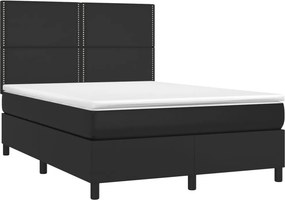 vidaXL Κρεβάτι Boxspring με Στρώμα &amp; LED Μαύρο 140x200 εκ. Συνθ. Δέρμα