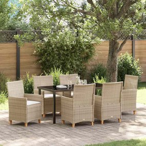 vidaXL Σέτ φαγητού για κήπο 7 pcs Μπεζ συνθετικό ρατάν