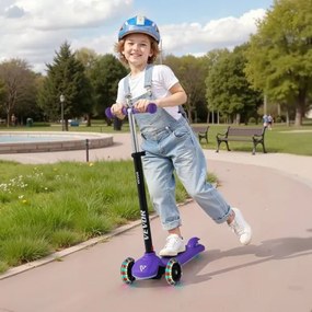 VEVOR Kick Scooter for Kids Ages 3+, 3-Wheel Toddler Scooter with Light-Up Wheels, Adjustable Height Handlebar, Wide Anti-Slip Deck, Lightweight Aluminum Frame for Boys &amp; Girls up to 74.8 kg, Purple