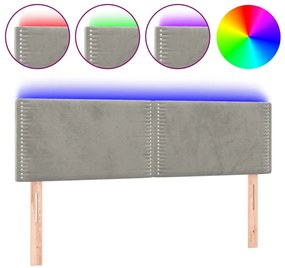 vidaXL Κεφαλάρι Κρεβατιού LED Ανοιχτό Γκρι 144x5x78/88 εκ. Βελούδινο