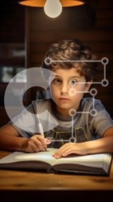 Intra Συλλεκτικό Ξύλινο Παζλ Plywood  4mm - Νεαρό αγόρι που μελετά στο γραφείο με τη λάμπα φωτός Σε Ξύλινο Κουτί - Διαστάσεις Puzzle: 10x10 cm – 25 κομμάτια