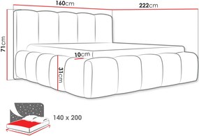 Επενδυμένο κρεβάτι Kevson-Roz-140 x 200