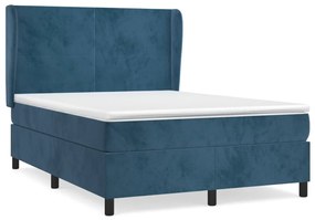 vidaXL Κρεβάτι Boxspring με Στρώμα Σκούρο Μπλε 140x190 εκ. Βελούδινο