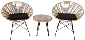 SALSA Coral Coffee Set Κήπου Μέταλλο Μαύρο - Γυαλί - Wicker Φυσικό: Τραπεζάκι+2 Πολυθρόνες