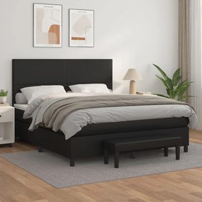 Κρεβάτι Boxspring με Στρώμα Μαύρο 180x200εκ.από Συνθετικό Δέρμα