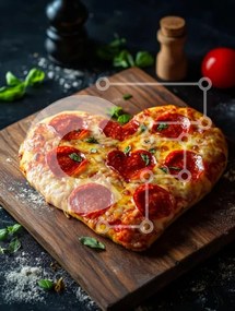 Intra Συλλεκτικό Ξύλινο Παζλ Plywood  4mm - Πίτσα Pepperoni σε σχήμα καρδιάς σε ξύλινη σανίδα κοπής Σε Ξύλινο Κουτί - Διαστάσεις: 10x10 cm – 25 κομμάτια