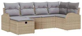 vidaXL Σετ Καναπέ Κήπου με μαξιλάρι 6 pcs Μπεζ Πολυ ράταν