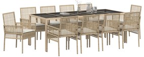 vidaXL σετ κήπου 11 τεμαχίων  με μαξιλάρια σε μπεζ χρώμα από πολυ-ρατάν