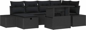 vidaXL Σετ Καναπέ Κήπου με μαξιλάρι 7 pcs Μαύρο Πολυ ράταν