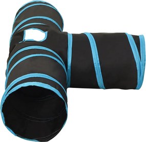 vidaXL Τούνελ για Γάτες 3 Κατευθύνσεων Μαύρο/Μπλε 90 εκ. Πολυεστέρα