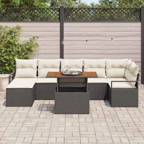 vidaXL Σέτ φαγητού για κήπο με μαξιλάρι 8 pcs Μαύρο, Κρέμα