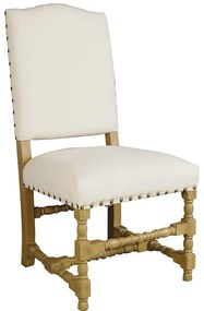 Καρέκλα ξύλινη με μαξιλάρι και πλάτη λευκού υφάσματος και σκελετό φυσικό χρώμα