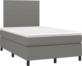 vidaXL Κρεβάτι Boxspring με Στρώμα &amp; LED Σκ.Γκρι 120x200 εκ Υφασμάτινο