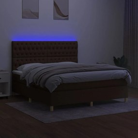 vidaXL Κρεβάτι Boxspring με Στρώμα &amp; LED Σκ.Καφέ 180x200εκ. Υφασμάτινο