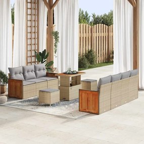 vidaXL Set Καναπέ Κήπου  10 Τεμαχίων με Μαξιλάρια σε Μπεζ Χρώμα, Πολυ Ράτταν