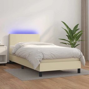 VidaXL Κρεβάτι Boxspring με Στρώμα & LED Κρεμ 80x200 εκ. Συνθ. Δέρμα