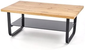 Τραπεζάκι σαλονιού Houston 1012, Μαύρο, Δρυς, 45x60x110cm, Φυσικό ξύλο καπλαμά, Ινοσανίδες μέσης πυκνότητας, Γωνιακός