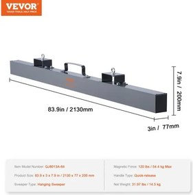 VEVOR 84in Hanging Magnet Magnetic Sweeper Tool 120lbs Lifting Magnet for Forklift