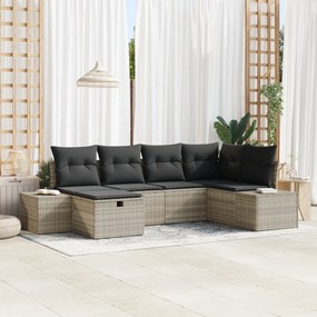 vidaXL Σετ 6 Τεμαχίων Καναπέ Κήπου με Μαξιλάρια Ανοιχτό Γκρι Πολυ Ρατάν