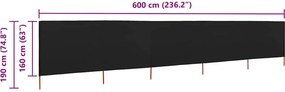 vidaXL Προστατευτικό Αέρα με 5 Πάνελ Μαύρο 600 x 160 εκ. Υφασμάτινο