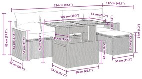 Σαλόνι Κήπου 6 Τεμαχίων Γκρι Συνθετικό Ρατάν Μαξιλάρια Ακακία - Γκρι