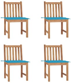 Καρέκλες Κήπου 4 Τεμαχίων από Μασίφ Ξύλο Teak με Μαξιλάρια - Μπλε