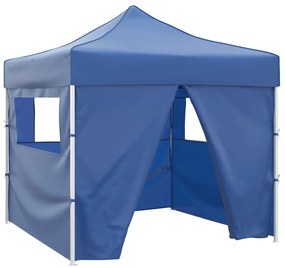 vidaXL Τέντα Πτυσσόμενη με 4 Πλευρικά Τοιχώματα Μπλε 3 x 3 μ.