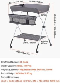 VEVOR Foldable Baby Changing Diaper Station with Side Basket &amp; Wheels Dark Gray