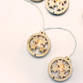 LED λαμπάκια σε σειρά Wooden round stars-Με χρονοδιακόπτη (10) τεμάχια