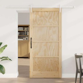 vidaXL Συρόμενη Πόρτα με Σετ Εξαρτημάτων 93x202 εκ. Συμπαγές Ξύλο Πεύκου