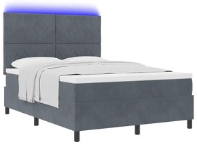 vidaXL Κρεβάτι Box Spring με Στρώμα & LED σε Σκούρο Γκρι 140x190 εκ. Βελούδο
