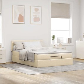 vidaXL Οθωμανικό κρεβάτι με στρώμα &amp; LEDs Cream 140x200 cm Ύφασμα