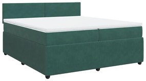 vidaXL Κρεβάτι Boxspring με Στρώμα Σκούρο Πράσινο 200x200εκ. Βελούδινο