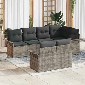 vidaXL Σετ Καναπέ Κήπου με μαξιλάρι 7 pcs Γκρι Πολυ ράταν