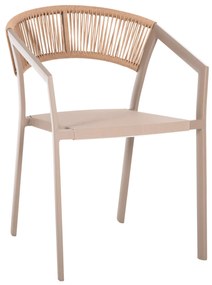 ARMCHAIR ALUMINUM  CHAMPAGNE-COLORED FRAME AND TEXTLINE- BEIGE RATTAN BACKREST 57x63x82Hcm