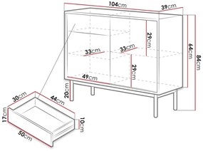 Σιφονιέρα Lima C101, Hickory δρυς, Γραφίτης, Με συρτάρια και ντουλάπια, 84x104x39cm