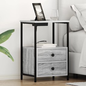 vidaXL Κομοδίνο με Σταθμό Φόρτισης με συρτάρι 2 pcs Γκρι sonoma
