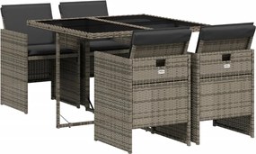 vidaXL Σετ Τραπεζαρίας Κήπου 5 τεμ. Γκρι Συνθ. Ρατάν με Μαξιλάρια