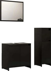 vidaXL Σετ Επίπλων Μπάνιου 3 Τεμαχίων Μαύρο από Μοριοσανίδα