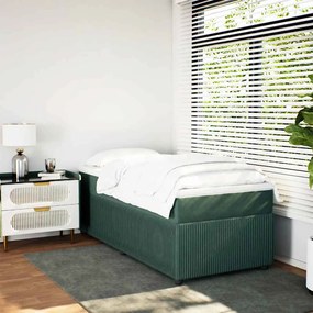 vidaXL Κρεβάτι Boxspring με Στρώμα Σκούρο Πράσινο 90x190 εκ. Βελούδινο