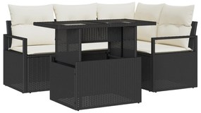 vidaXL 5 κομμάτια σετ καναπέ κήπου με μαξιλάρια Μαύρο Πολυ Ρατάν