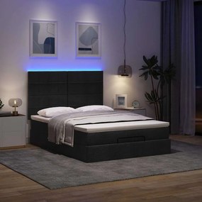 vidaXL Οθωμανικό κρεβάτι με στρώμα &amp; LEDs Μαύρο 140x200 cm Ύφασμα