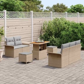 vidaXL Σετ Καναπέ Κήπου Ρυθμιζόμενο ύψος 8 pcs Μπεζ συνθετικό ρατάν