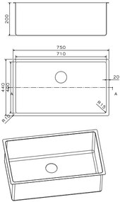 Νεροχύτης Fortinox Squadro-Μήκος: 75 εκ.