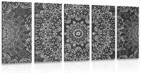 Εικόνα 5 τμημάτων Mandala με αφηρημένο σχέδιο σε ασπρόμαυρο - 200x100