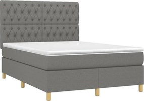 vidaXL Κρεβάτι Boxspring με Στρώμα Σκούρο Γκρι 140x200 εκ Υφασμάτινο